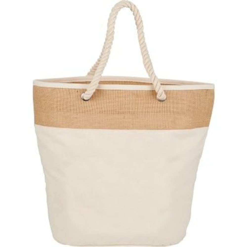 Canvas Jute Tote Bag Cream Tan Rope Handles Beach Summer‎ Bag